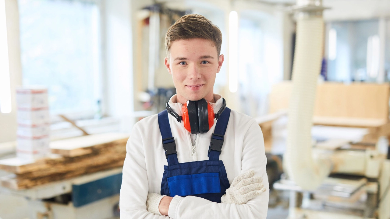 Auszubildender in einer Schreinerei