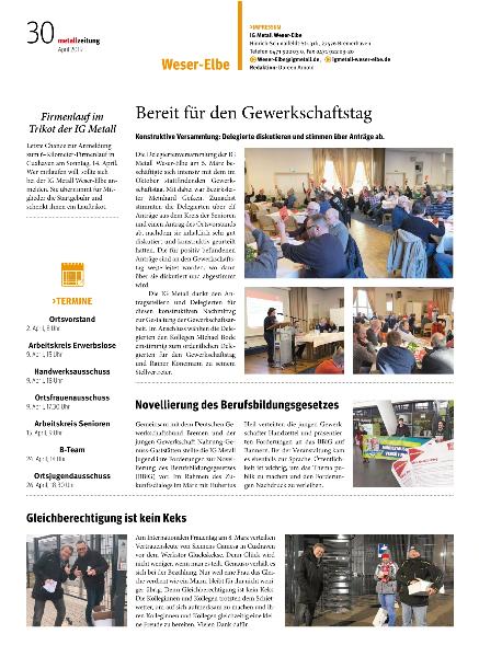 „Metallzeitung“ - April 2019 – Lokalseite Weser-Elbe