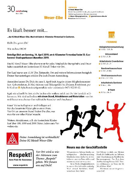 „Metallzeitung“ - März 2019 – Lokalseite Weser-Elbe