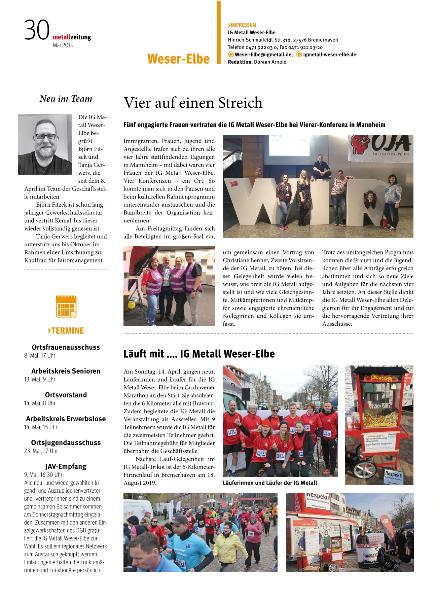 „Metallzeitung“ - Mai 2019 – Lokalseite Weser-Elbe