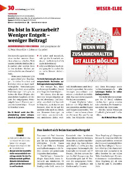  „Metallzeitung“ - Juni 2020 – Lokalseite Weser-Elbe