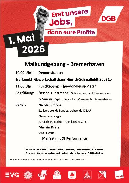 Aufruf Kundgebung 1. Mai 2026 in Bremerhaven
