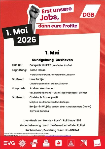 Aufruf Kundgebung 1. Mai 2026 in Cuxhaven