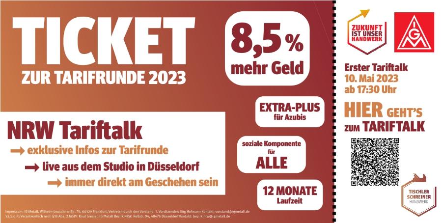 Einladung Tariftalk Tischler Mai 2023