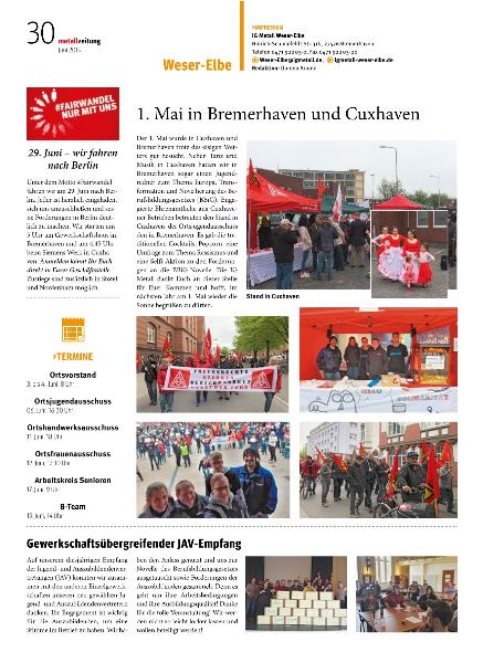 „Metallzeitung“ - Juni 2019 – Lokalseite Weser-Elbe