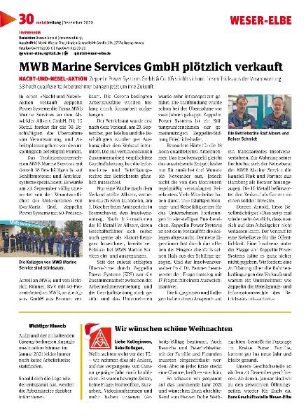  „Metallzeitung“ - Dezember 2020 – Lokalseite Weser-Elbe