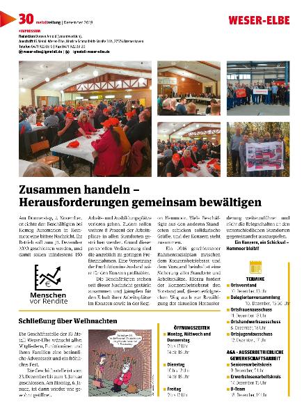 „Metallzeitung“ - Dezember 2019 – Lokalseite Weser-Elbe