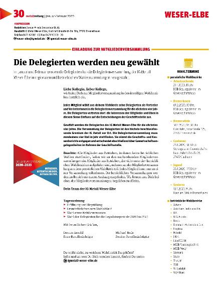  „Metallzeitung“ - Januar/Februar 2020 – Lokalseite Weser-Elbe