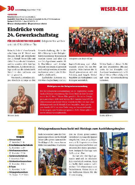 „Metallzeitung“ - November 2019 – Lokalseite Weser-Elbe